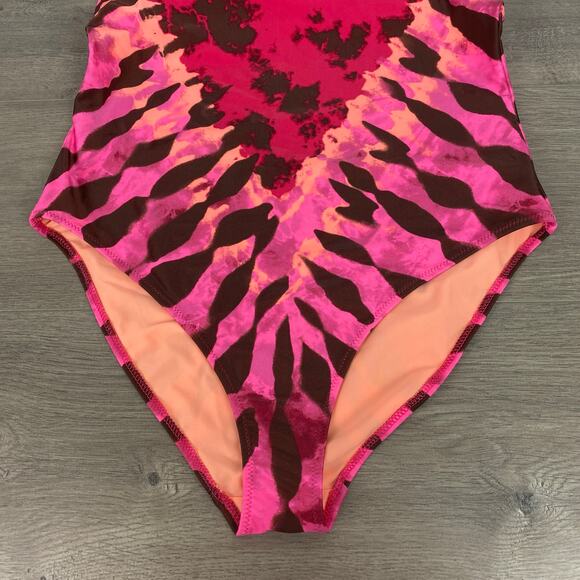 Aerie Pink Tie Dye One Shoulder Full Coverage One Piece Swimsuit Sz.L Long NWT - Picture 7 of 16